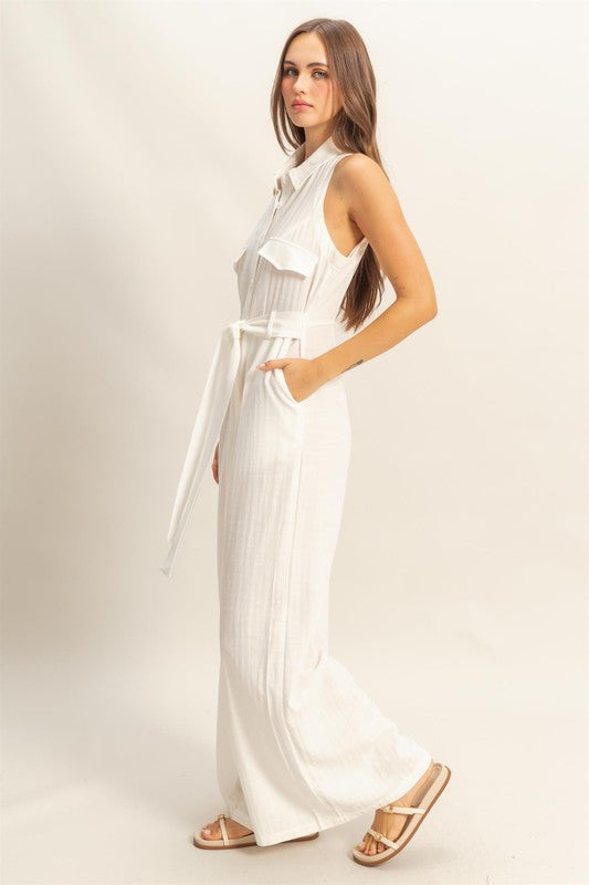 HYFVE Sleeveless Tie Waist Wide Leg Jumpsuit - NeoKira Unlimited