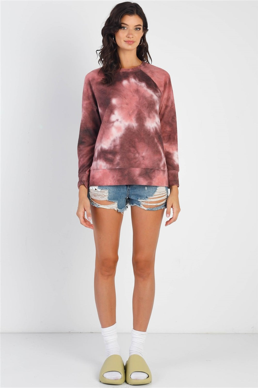 Cherish Apparel Tie-Dye Round Neck Long Sleeve Sweatshirt Sweatshirt Trendsi   