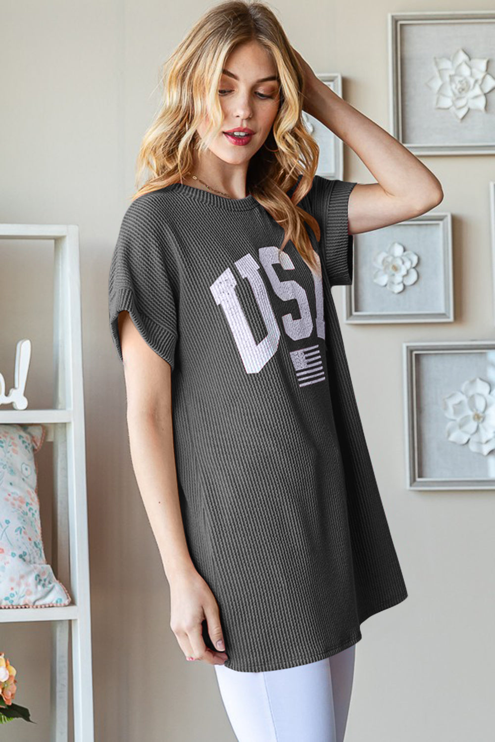 Heimish Full Size USA Graphic Short Sleeve Ribbed Top - NeoKira Unlimited