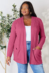 Basic Bae Full Size Ribbed Open Front Cardigan with Pockets Cardigan Trendsi Fuchsia Pink M 