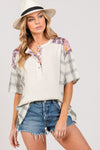 SAGE + FIG Plaid Half Button Gauze Top Top Trendsi   