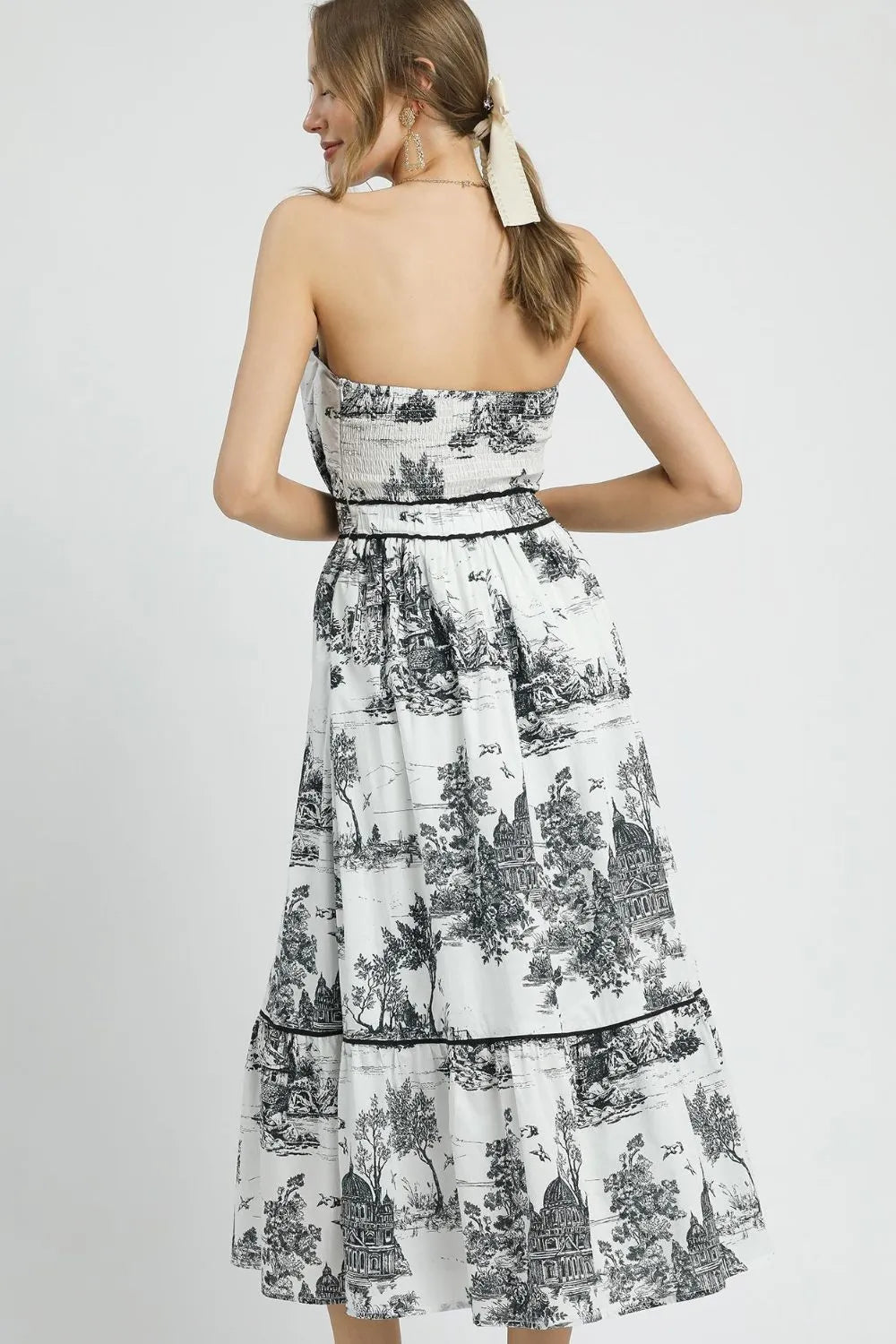 Umgee Printed Tiered Tube Midi Dress Romantic Refined Effortless - NeoKira Unlimited