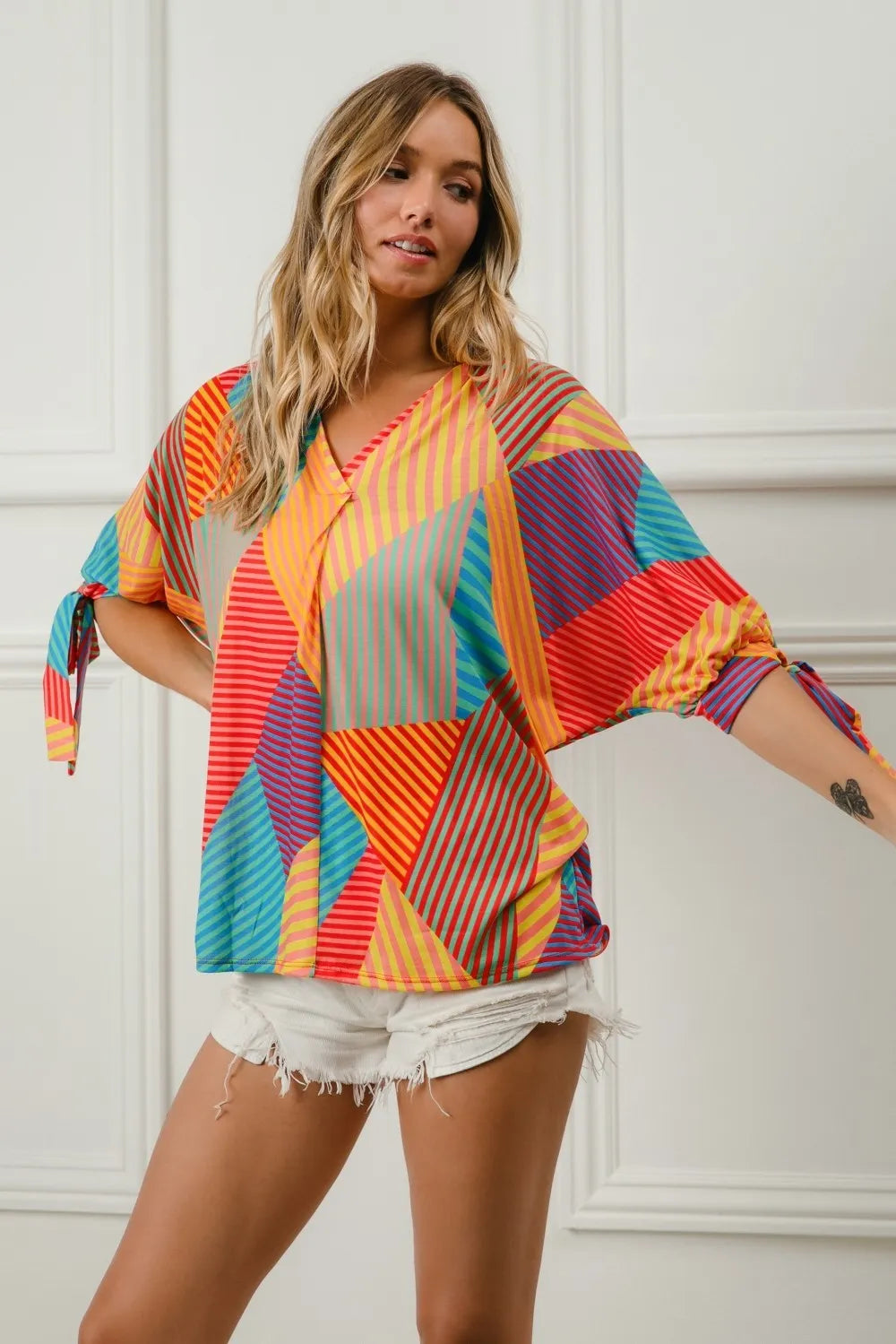 BiBi Multi Stripe Colorblock Blouse – Bold Bright & Playful - NeoKira Unlimited