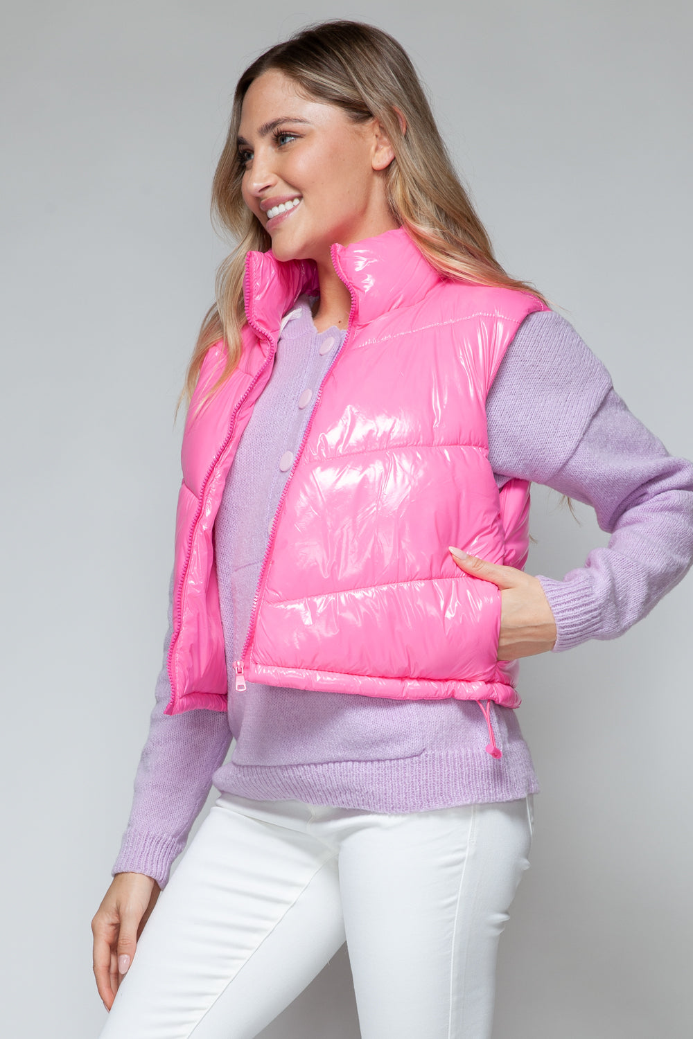 Snobbish Zip Up Turtleneck Shiny Quilted Vest - NeoKira Unlimited
