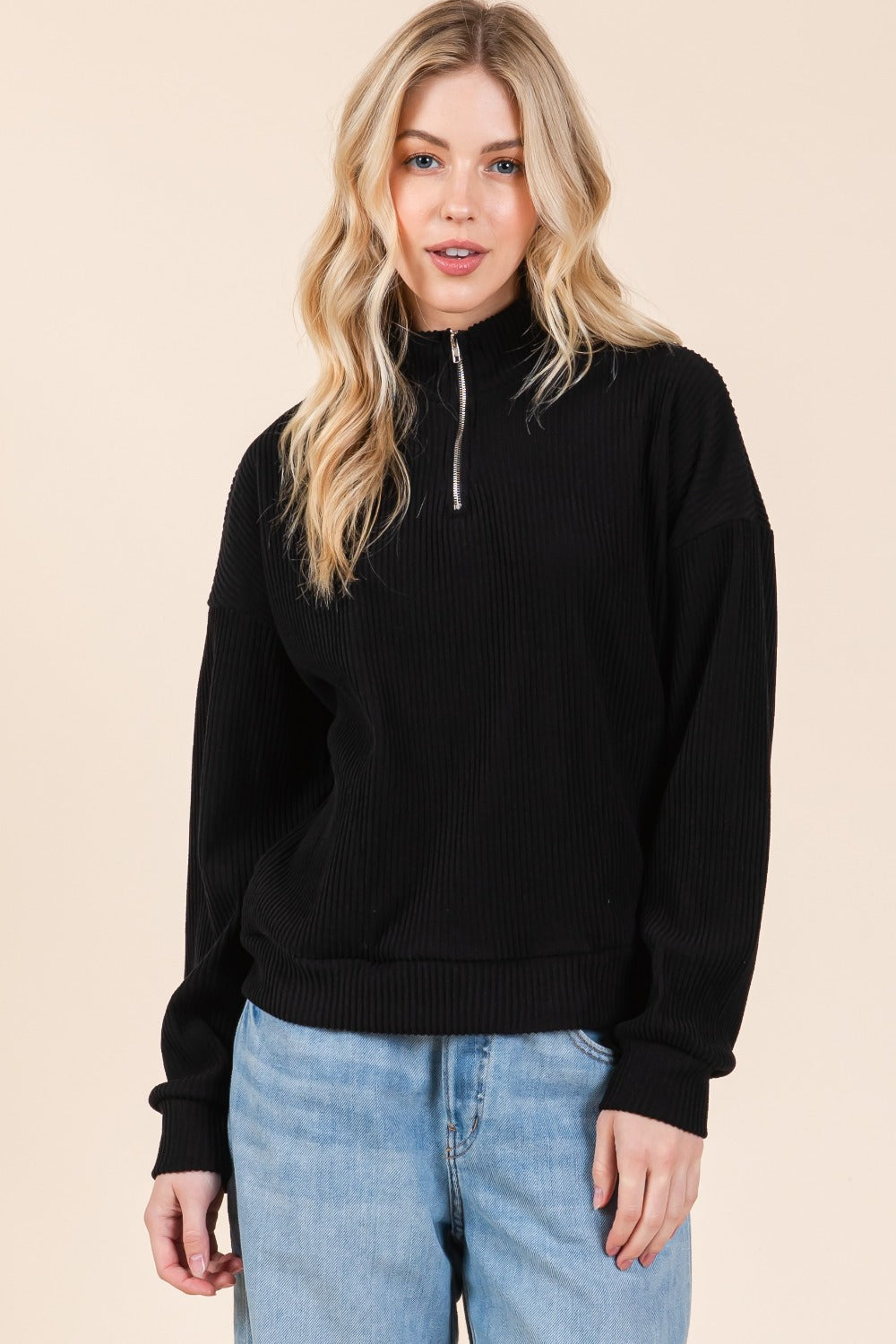 BOMBOM Quarter Zip Long Sleeve Sweatshirt with Pockets - NeoKira Unlimited