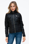 YMI Removable Faux Layered Multi-Pocket Jacket with Fuzzy Hood - NeoKira Unlimited