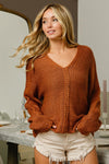 BiBi V-Neck Cable Knit Sweater Sweater Trendsi Cinnamon S 