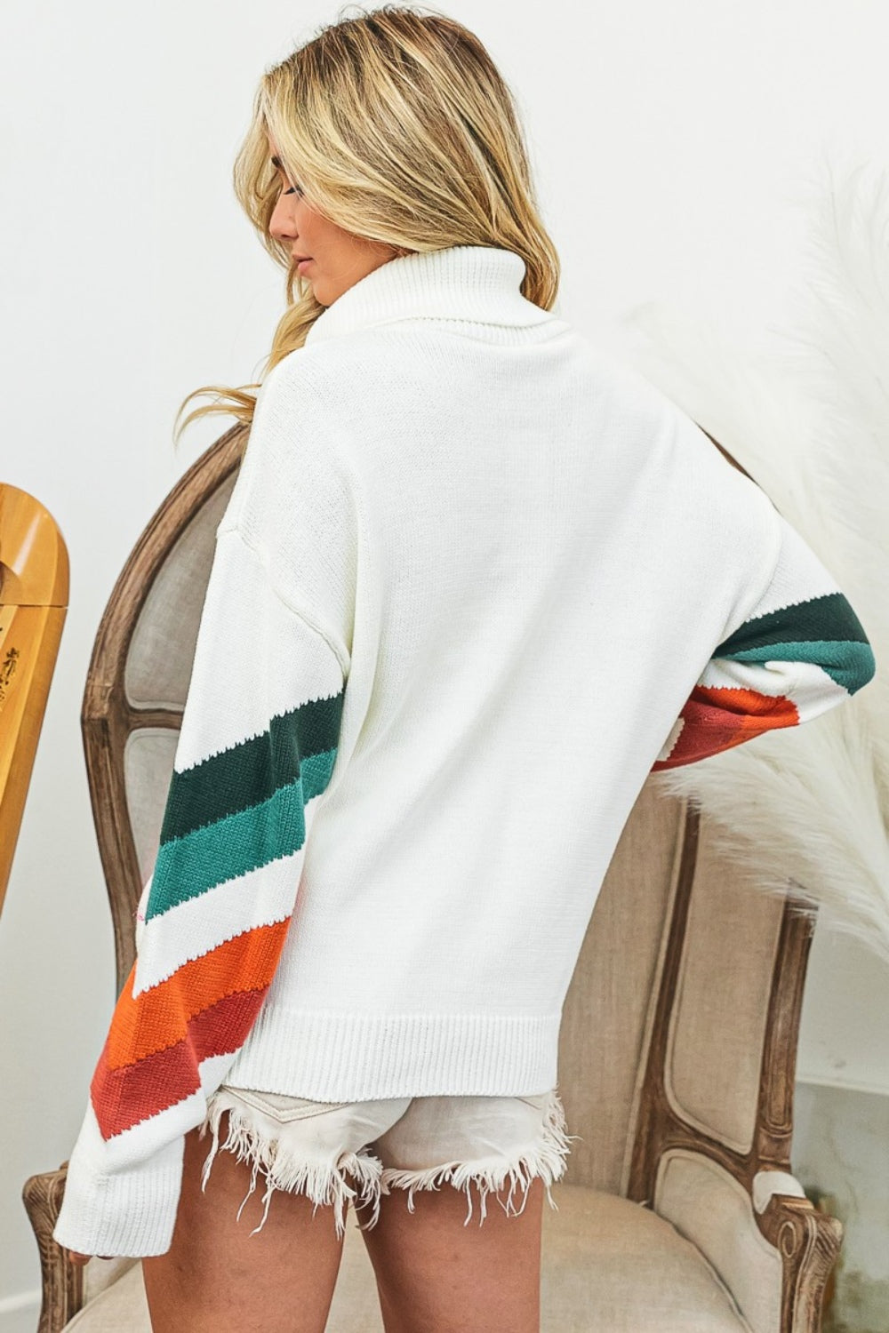 BiBi Multi Color Chevron Pattern Sweater Sweater Trendsi   