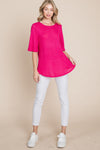 BOMBOM Round Neck Waffle Knit T-Shirt Top Trendsi   