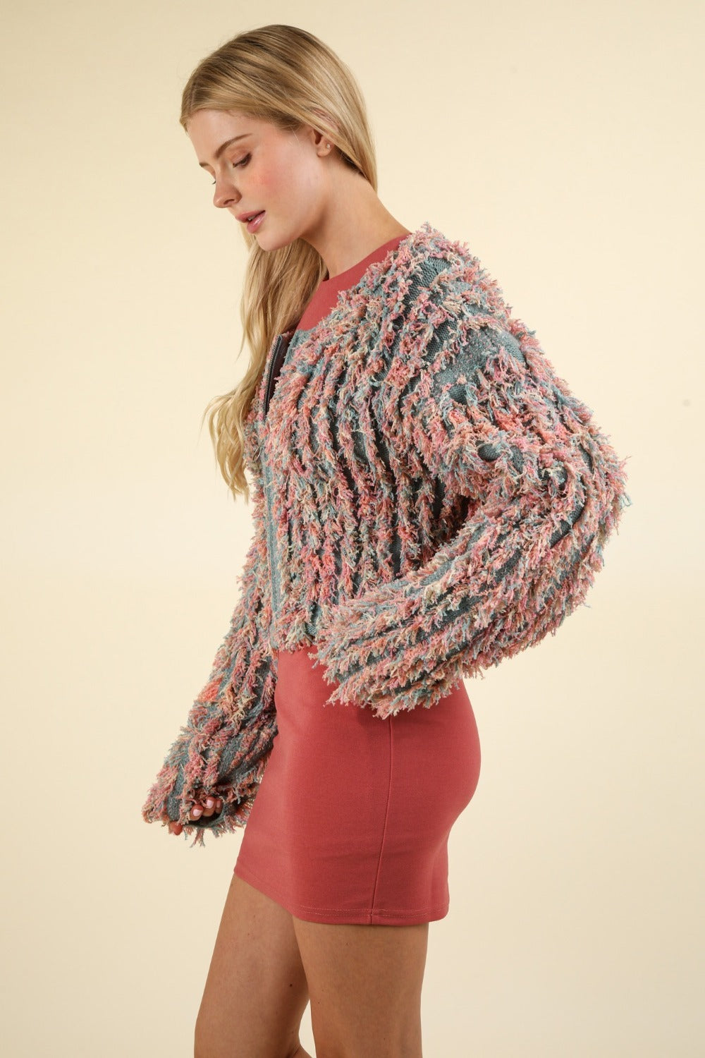 VERY J Shaggy Yarn Knit Zip Up Jacket - NeoKira Unlimited