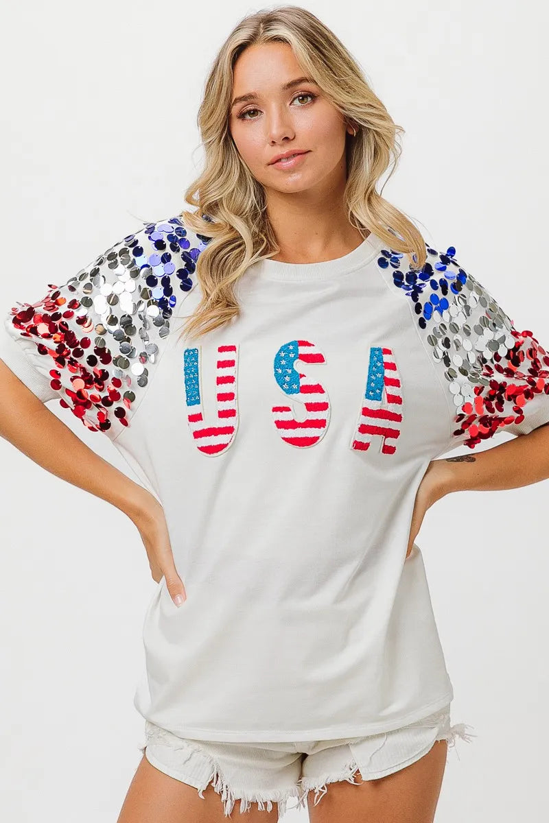 BiBi American Flag Theme Sequin Top - NeoKira Unlimited
