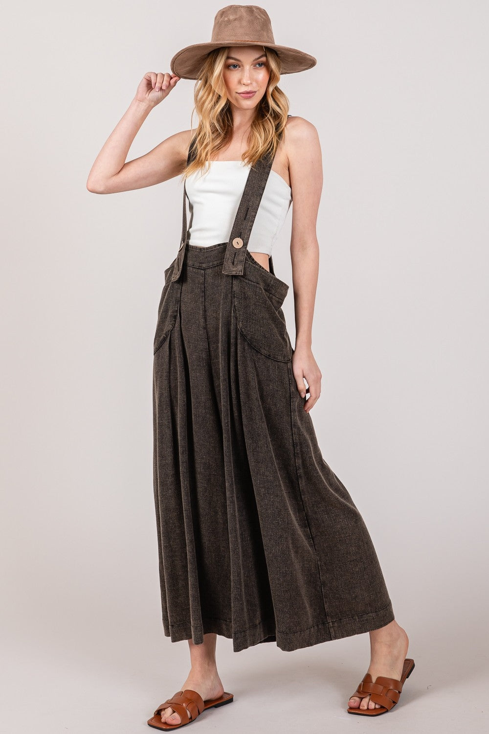 SAGE + FIG Full Size Wide Strap Wide Leg Overalls Overalls Trendsi   