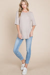 BOMBOM Round Neck Waffle Knit T-Shirt T-Shirt Trendsi   