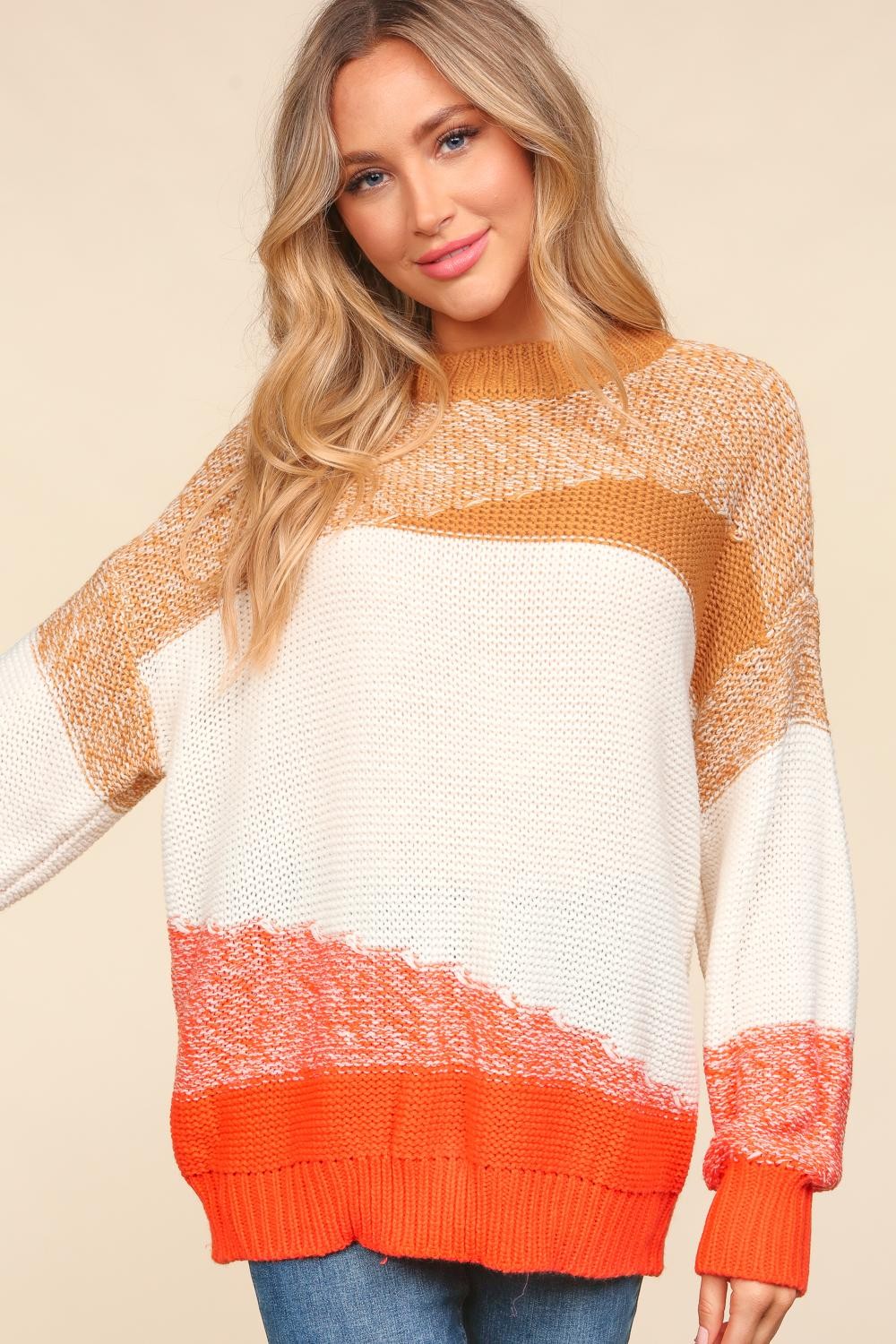Haptics Color Block Long Sleeve Sweater - NeoKira Unlimited
