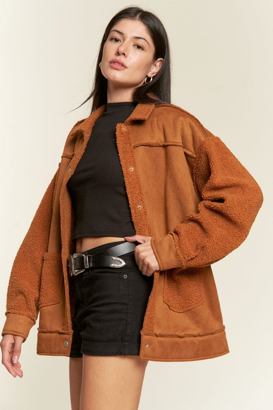 Jade By Jane Plus Size Faux Fur Suede Oversized Jacket | Cozy Luxe Layer - NeoKira Unlimited