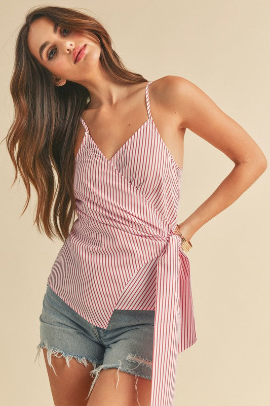 Aemi + Co Side Knotted Surplice Striped Cami - NeoKira Unlimited