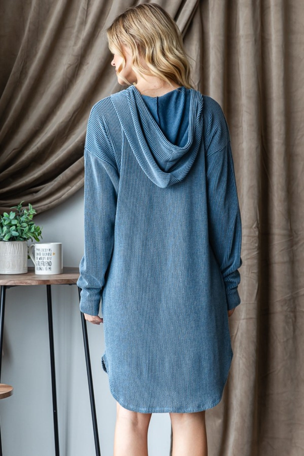 Heimish Ribbed Long Sleeve Hooded Dress - NeoKira Unlimited