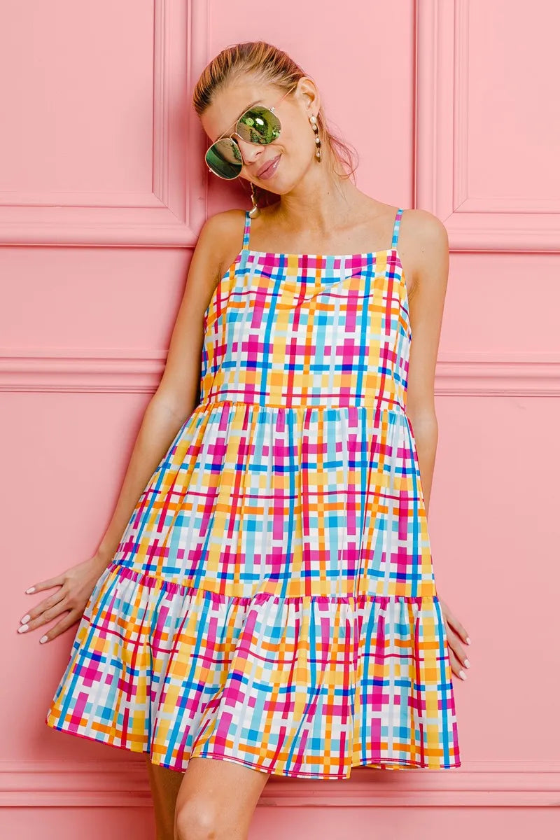BiBi Multi Colors Plaid Sleeveless Sun Dress - NeoKira Unlimited