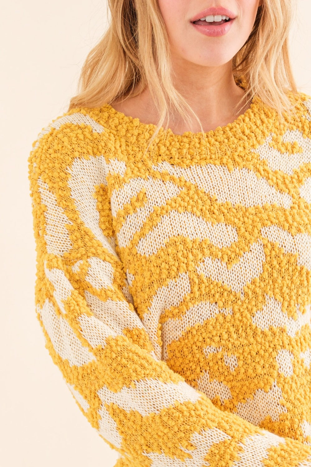 And The Why Full Size Textured Pattern Contrast Sweater - NeoKira Unlimited