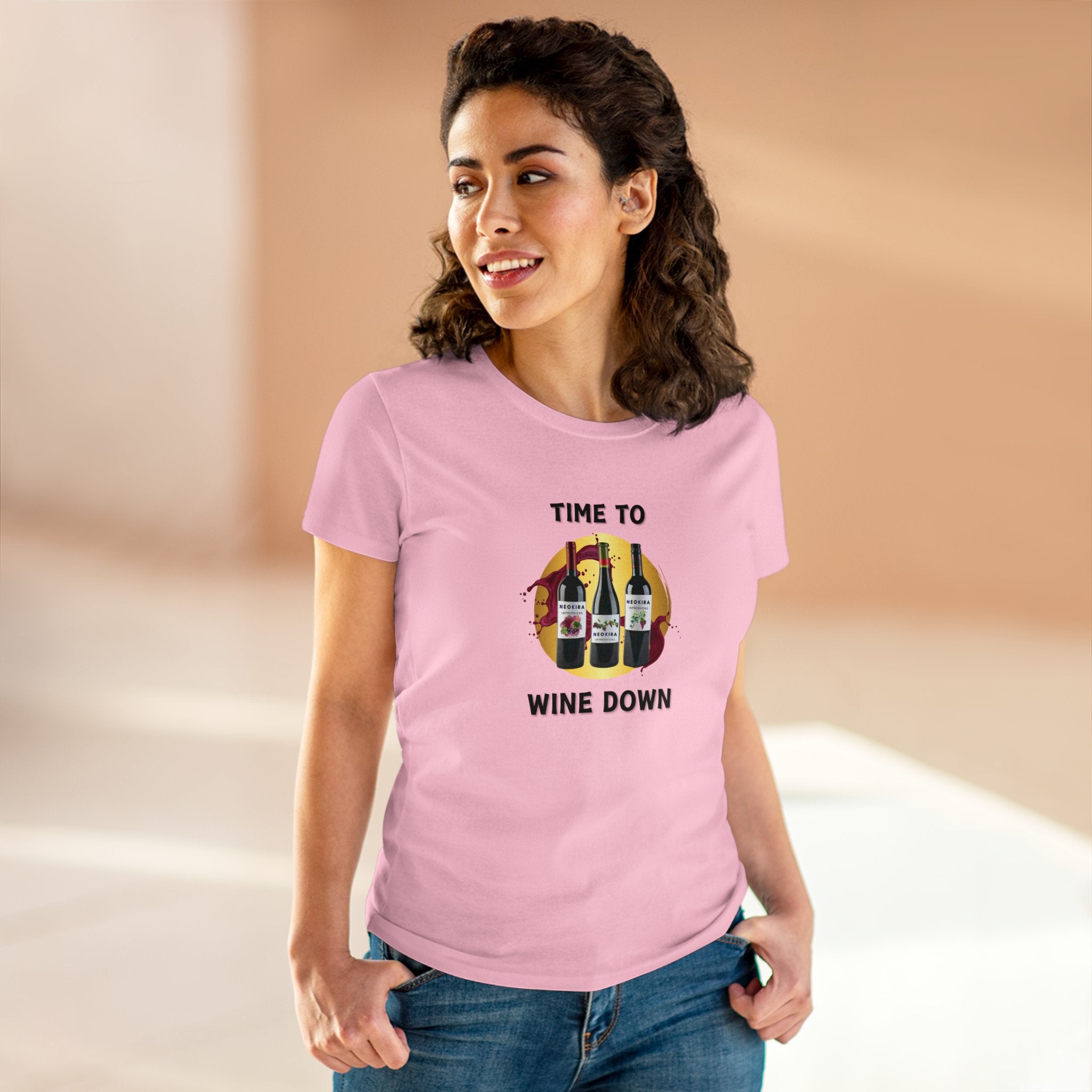 TIME TO WINE DOWN Women's Midweight Cotton Tee T-Shirt Printify   