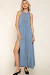 POL Stone Washed Side Slit Cut Out Maxi Dress Maxi Dress POL MIDNIGHT BLUE S 