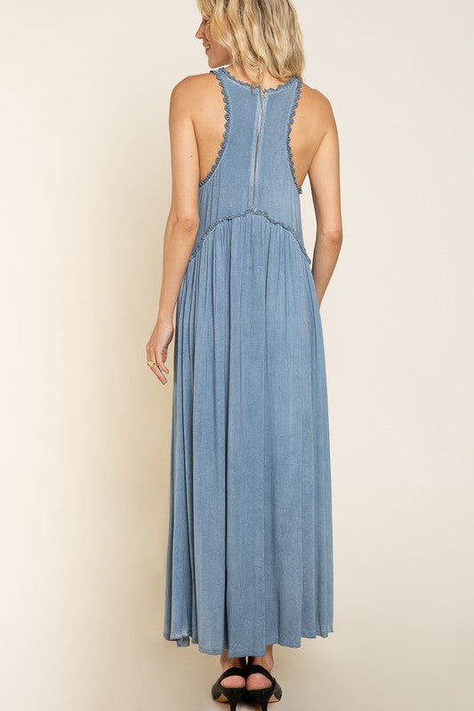 POL Stone Washed Side Slit Cut Out Maxi Dress Maxi Dress POL   