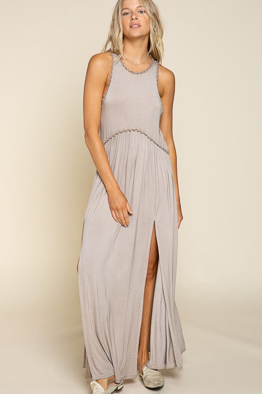 POL Stone Washed Side Slit Cut Out Maxi Dress Maxi Dress POL   