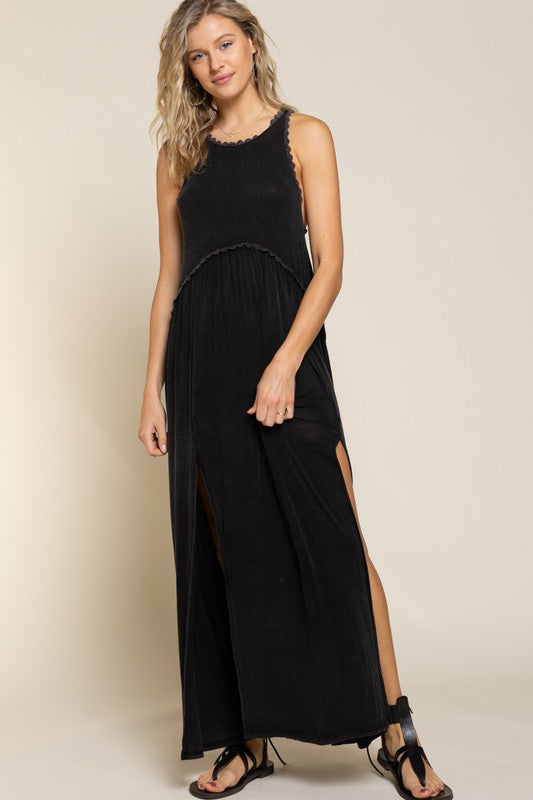 POL Stone Washed Side Slit Cut Out Maxi Dress Maxi Dress POL   