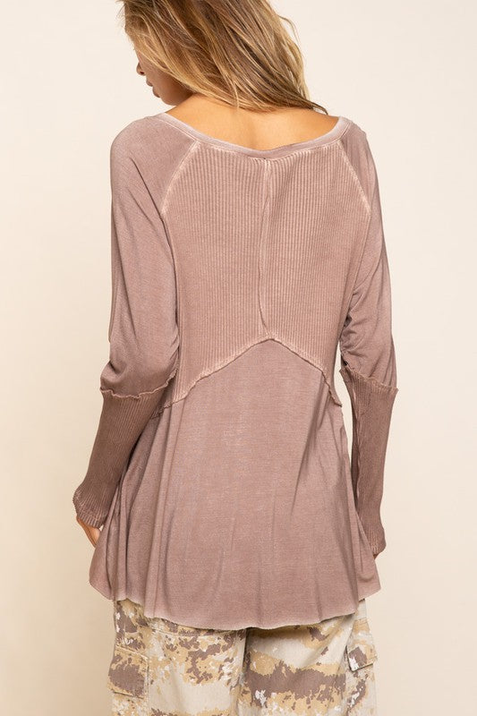 POL Light Wash Rib Textured Long Sleeve Top Top POL   