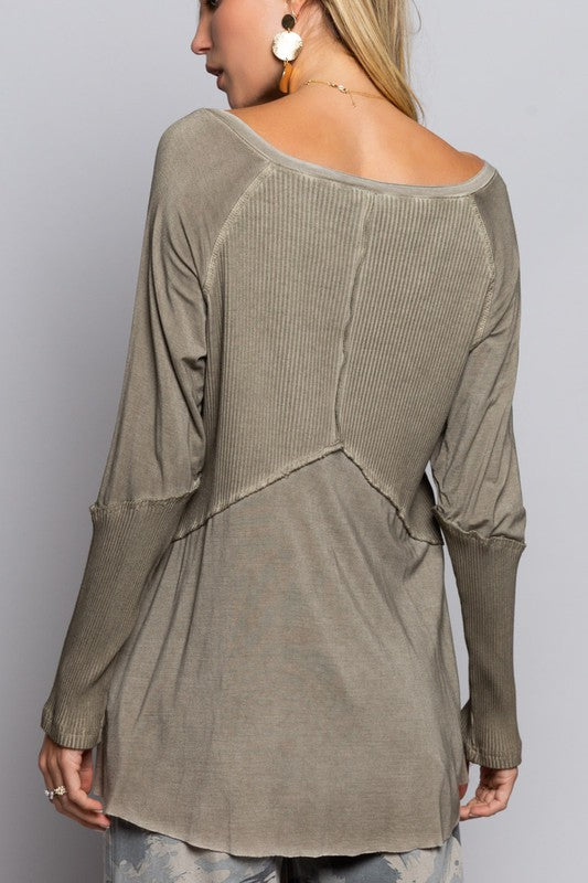 POL Light Wash Rib Textured Long Sleeve Top Top POL   