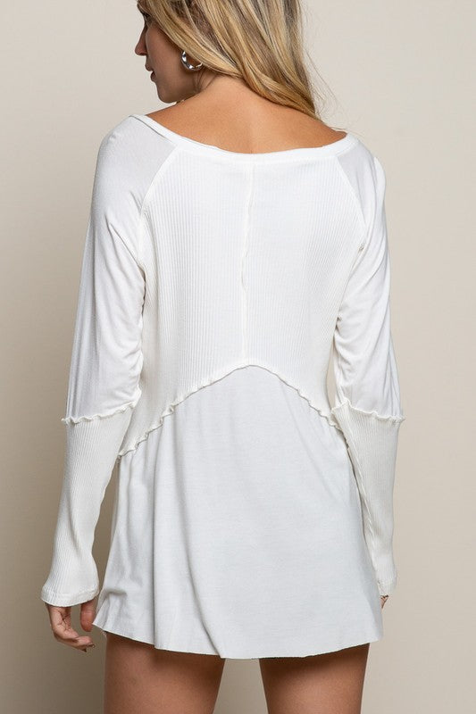 POL Light Wash Rib Textured Long Sleeve Top Top POL   