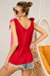 BiBi Shoulder Ribbon Tied Contrast Tank Tank Top Trendsi   