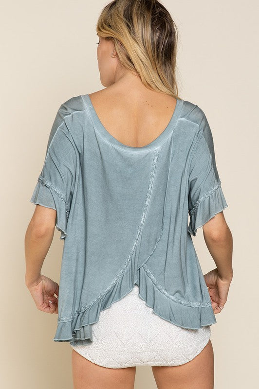 POL Peek-a-boo Ruffle Overlay Knit Top - NeoKira Unlimited
