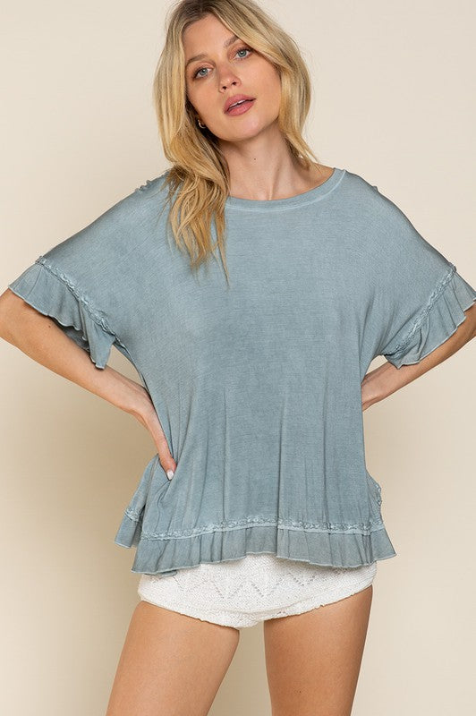 POL Peek-a-boo Ruffle Overlay Knit Top - NeoKira Unlimited