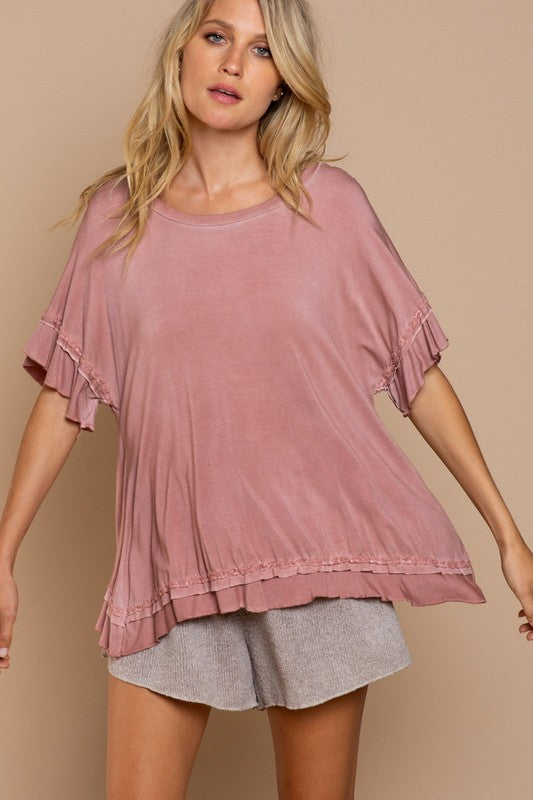 POL Peek-a-boo Ruffle Overlay Knit Top - NeoKira Unlimited