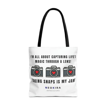 TAKING SNAPS IS MY JAM Tote Bag Tote Bag Printify 18" × 18'' Black 