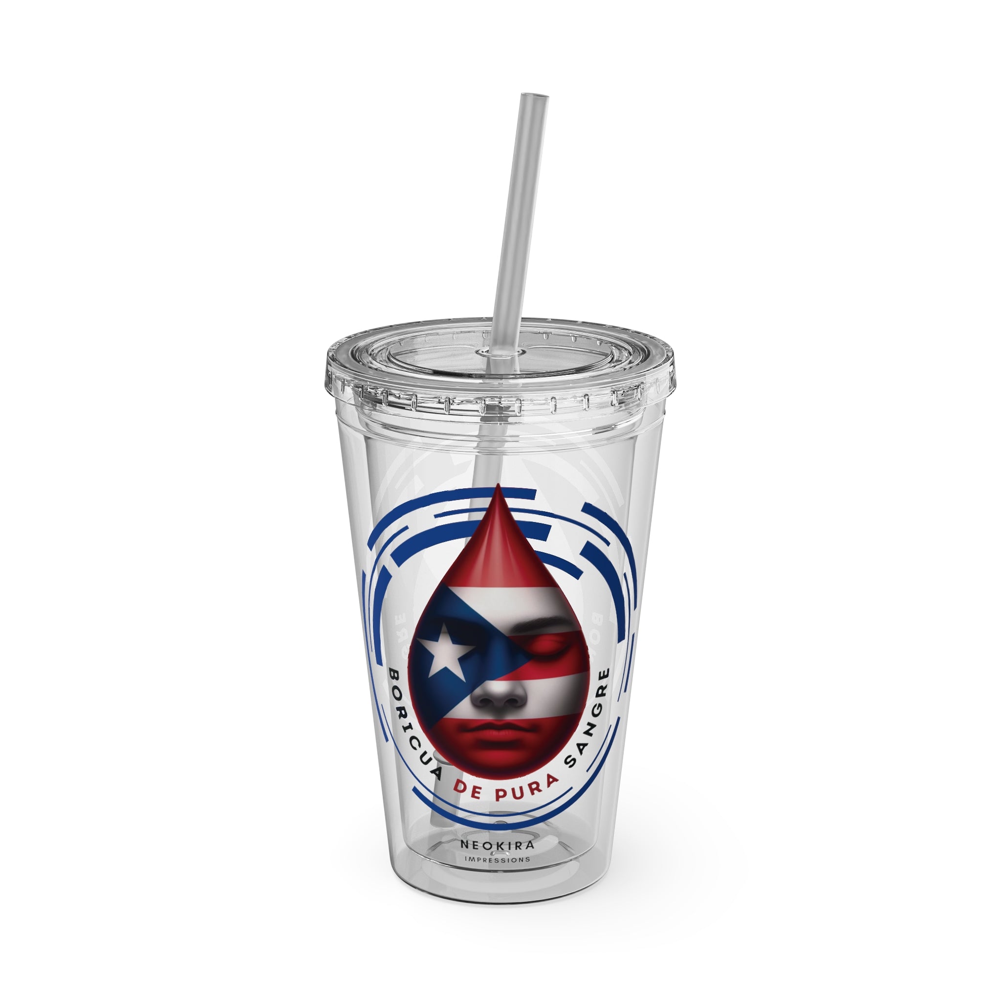 BORICUA DE PURA SANGRE Sunsplash Tumbler with Straw, 16oz Acrylic Tumbler 16oz Printify   