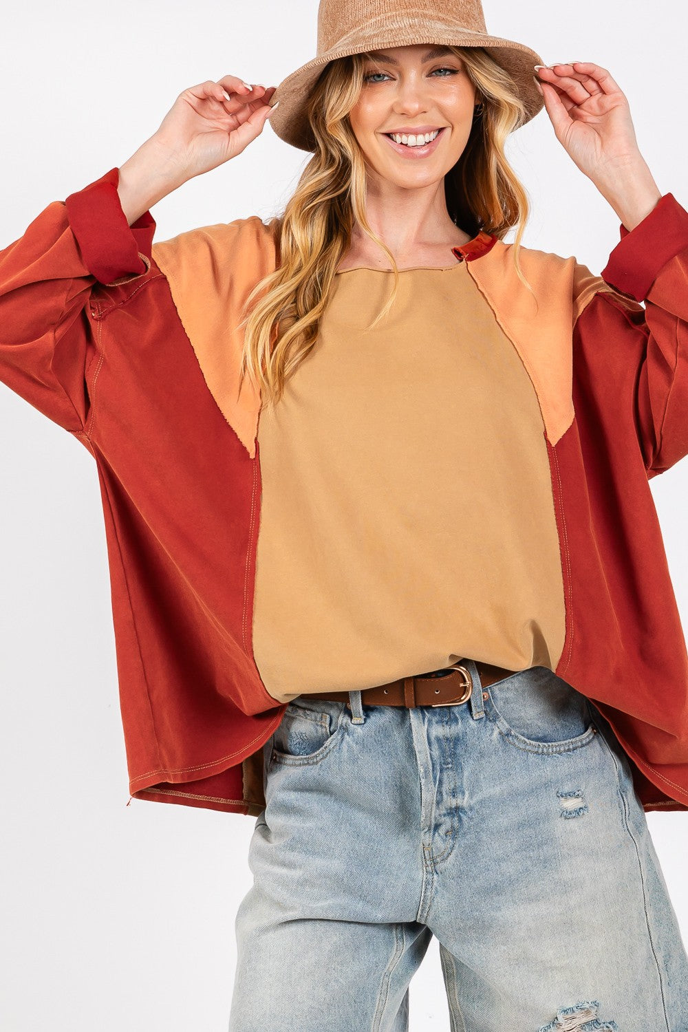 SAGE + FIG Mineral Wash Color Block Top Top Trendsi   