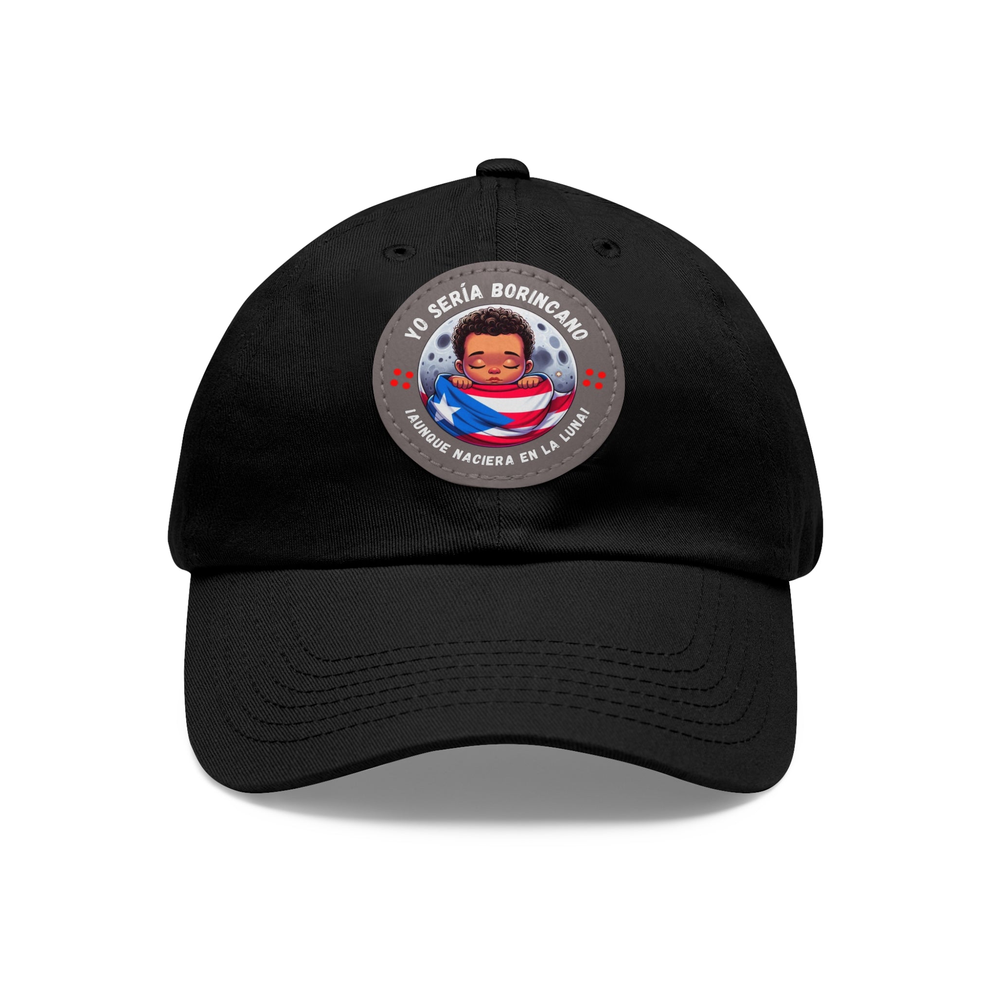 YO SERIA BORINCANO Dad Hat with Leather Patch (Round) Caps Printify Black / Grey patch Circle One size