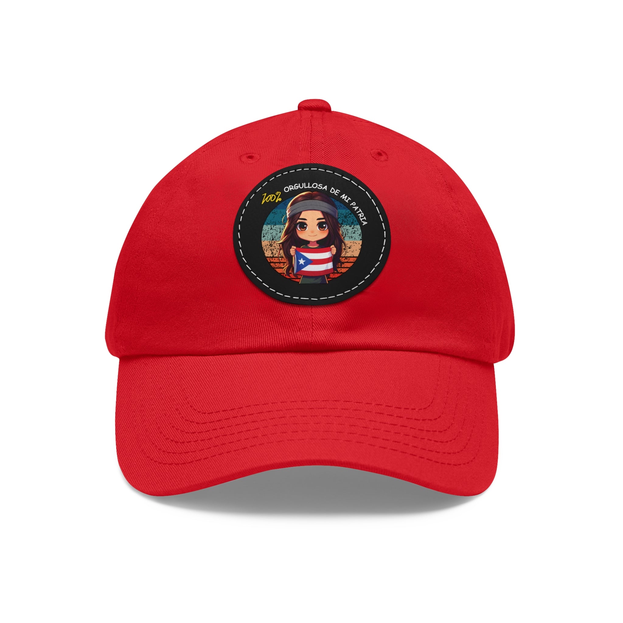 ORGULLOSA DE MI PATRIA Dad Hat with Leather Patch (Round) Caps Printify Red / Black patch Circle One size