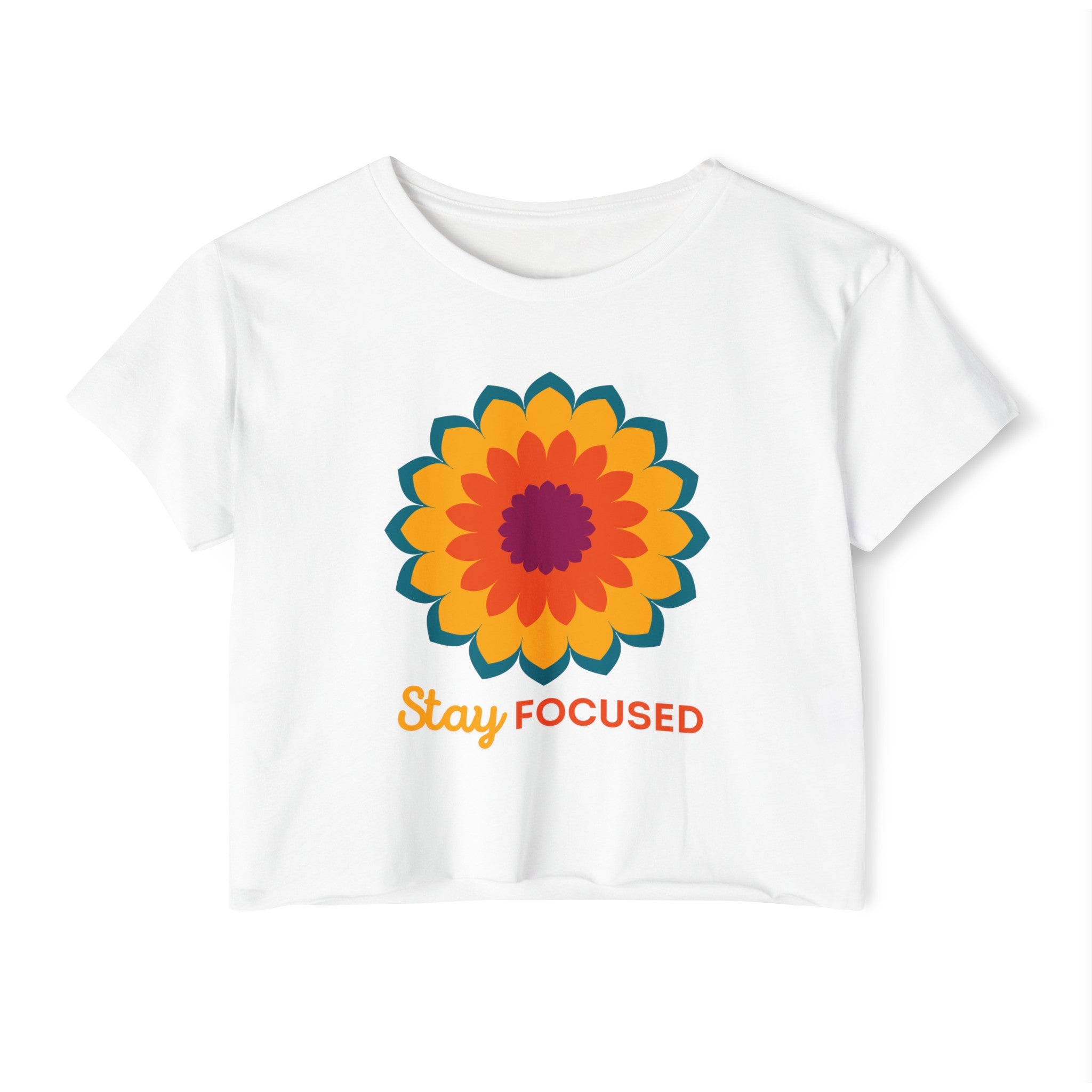 STAY FOCUSED MANDALA Women's Festival Crop Top Crop Tee Printify White 2XL 