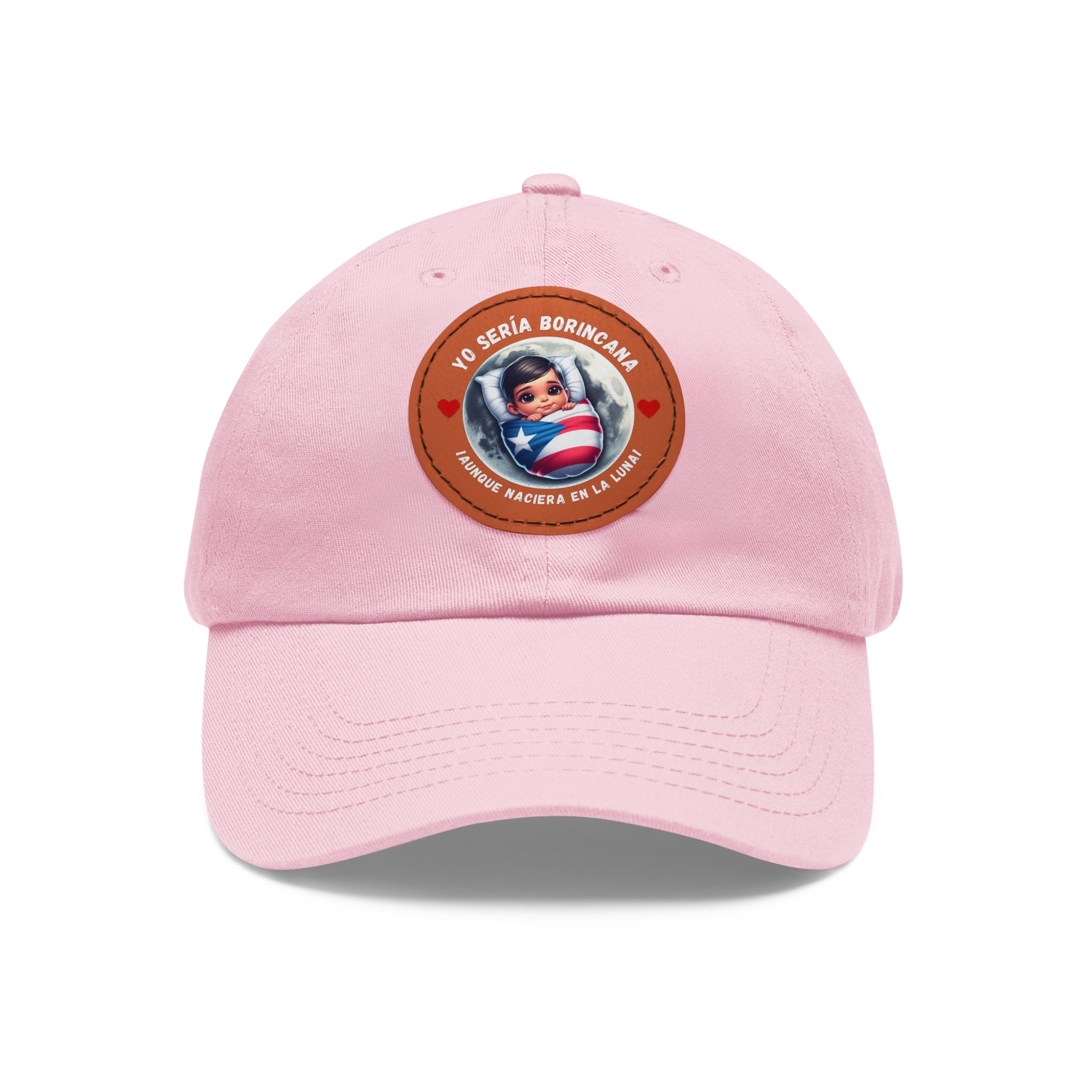 YO SERIA BORINCANA Dad Hat with Leather Patch (Round) Caps Printify Light Pink / Light Brown patch Circle One size