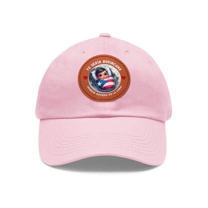 YO SERIA BORINCANA Dad Hat with Leather Patch (Round) Caps Printify Light Pink / Light Brown patch Circle One size