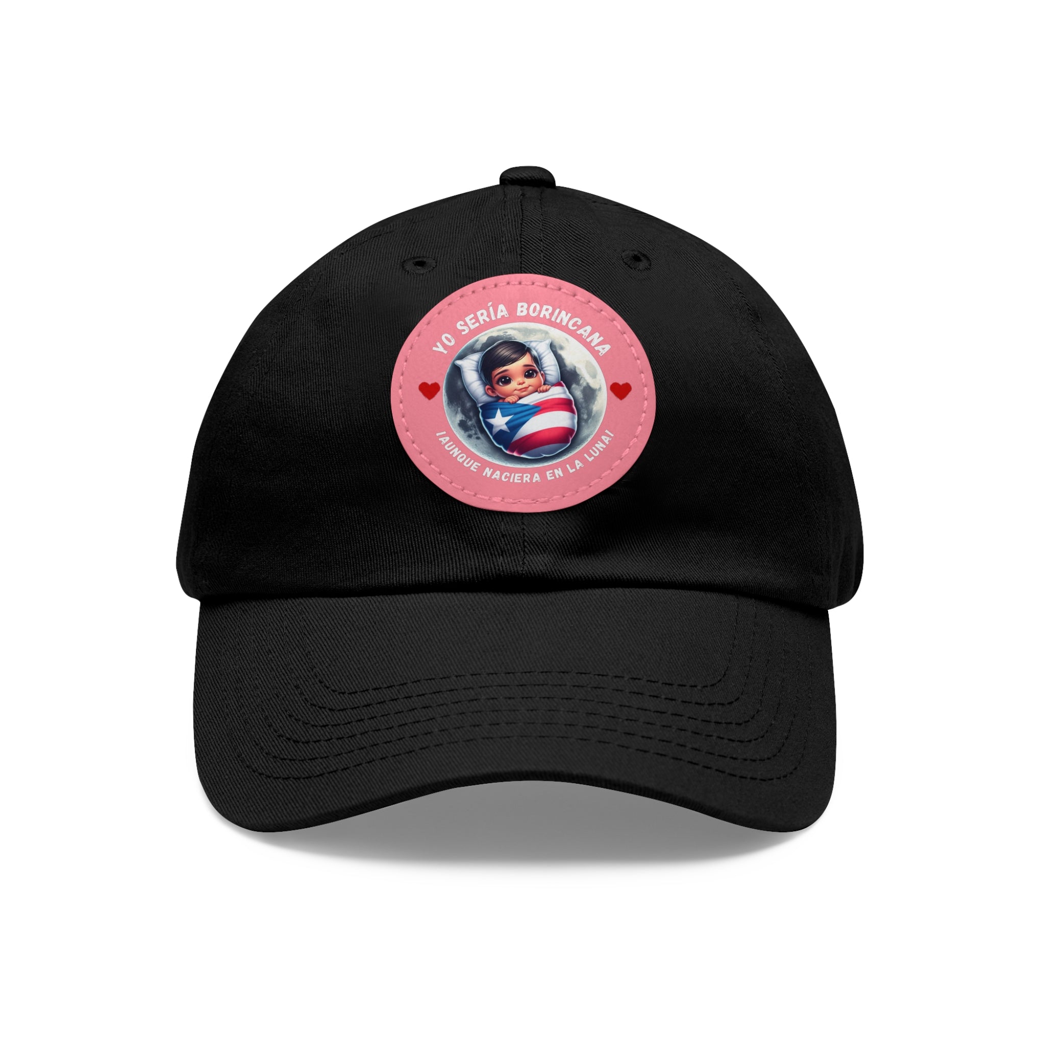 YO SERIA BORINCANA Dad Hat with Leather Patch (Round) Caps Printify Black / Pink patch Circle One size