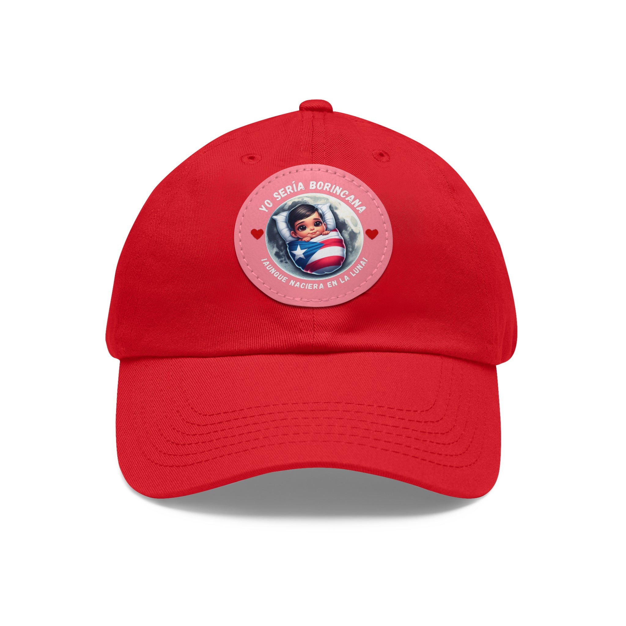 YO SERIA BORINCANA Dad Hat with Leather Patch (Round) Caps Printify Red / Pink patch Circle One size