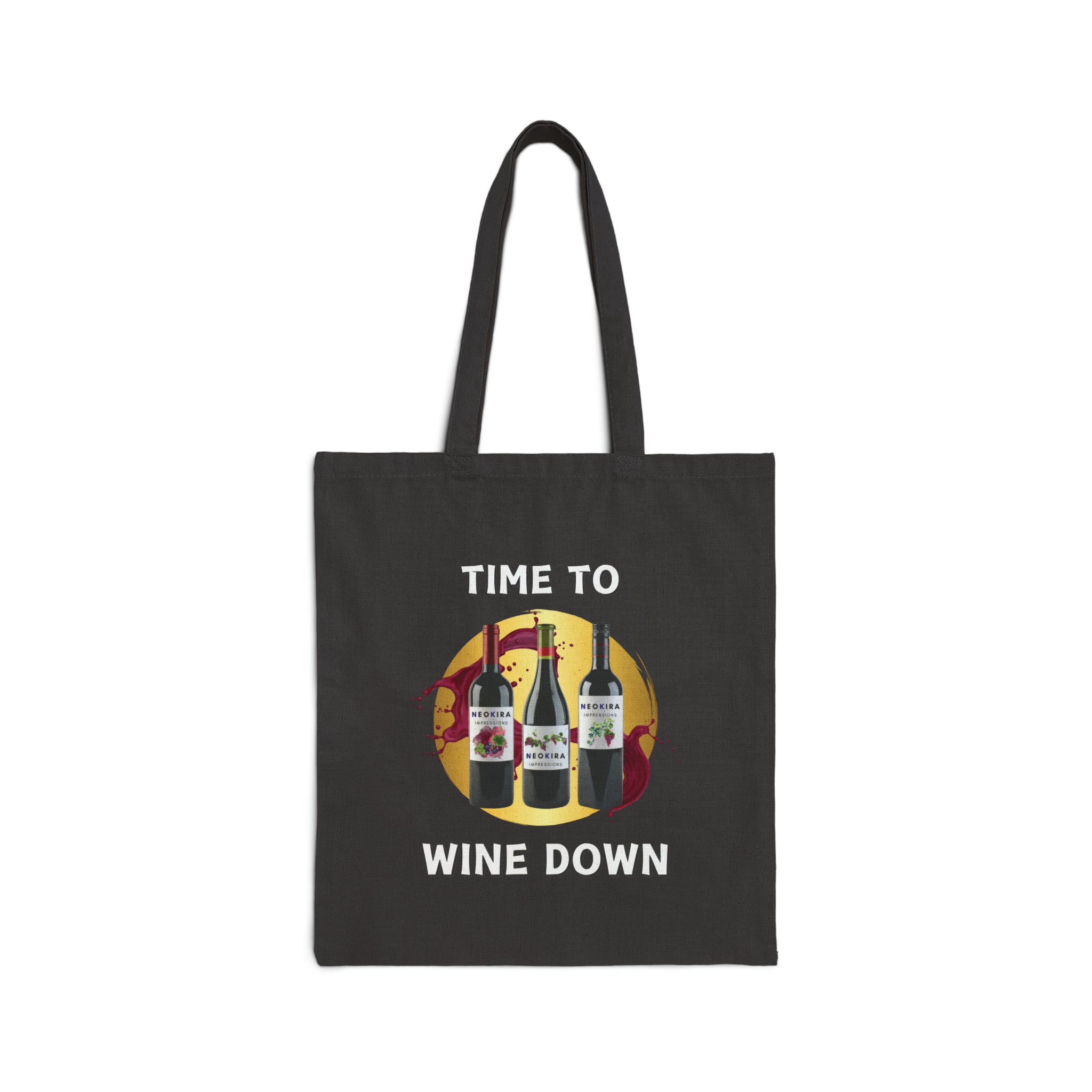 TIME TO WINE DOWN Cotton Canvas Tote Bag Tote Bag Printify Black 15