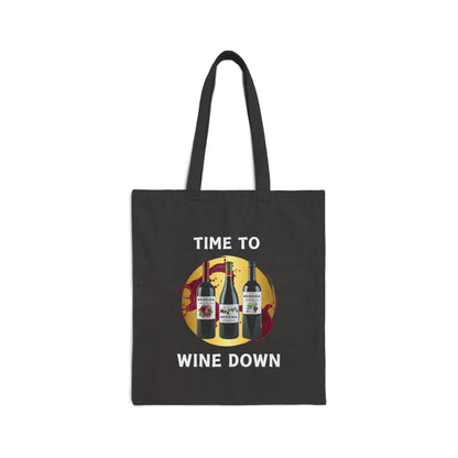 TIME TO WINE DOWN Cotton Canvas Tote Bag Tote Bag Printify Black 15" x 16" 