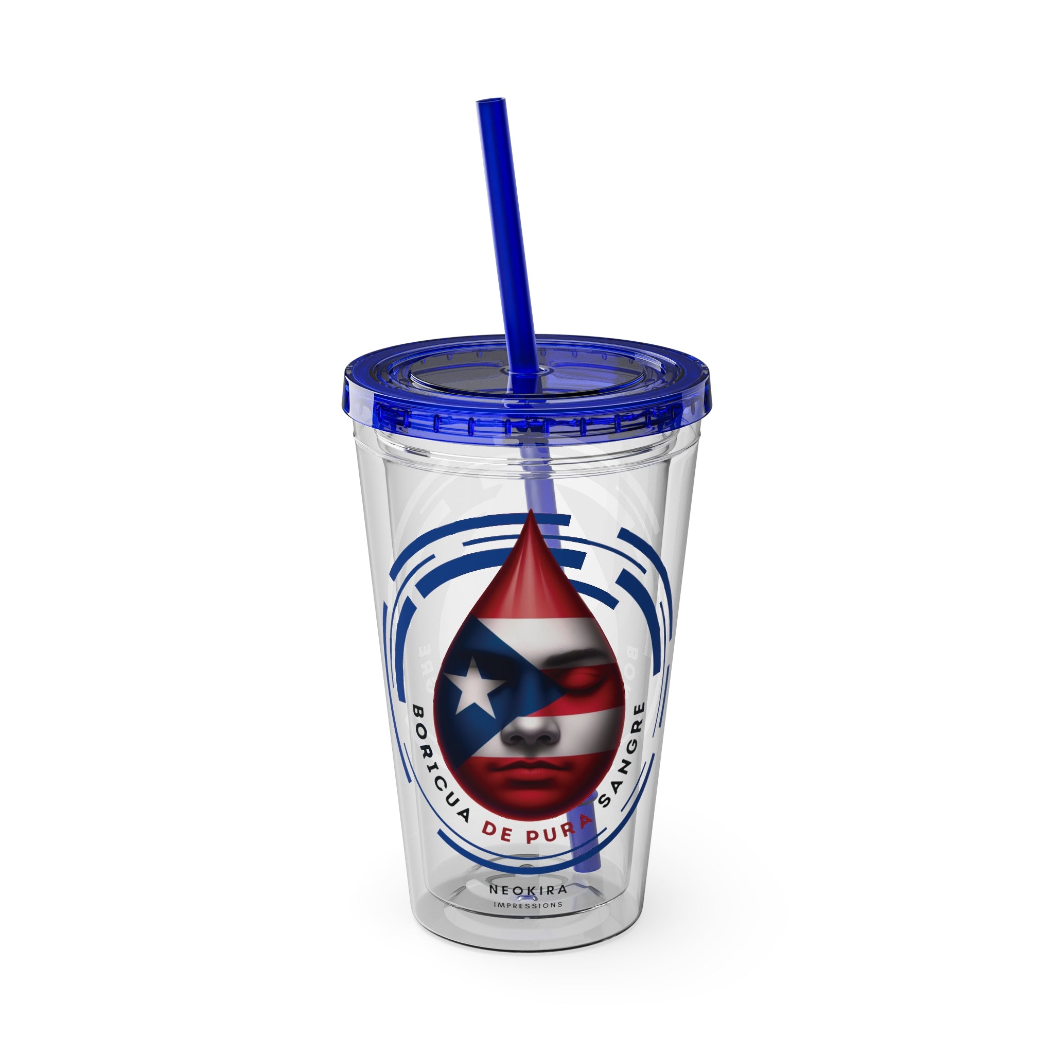 BORICUA DE PURA SANGRE Sunsplash Tumbler with Straw, 16oz Acrylic Tumbler 16oz Printify Dark Blue 16oz 