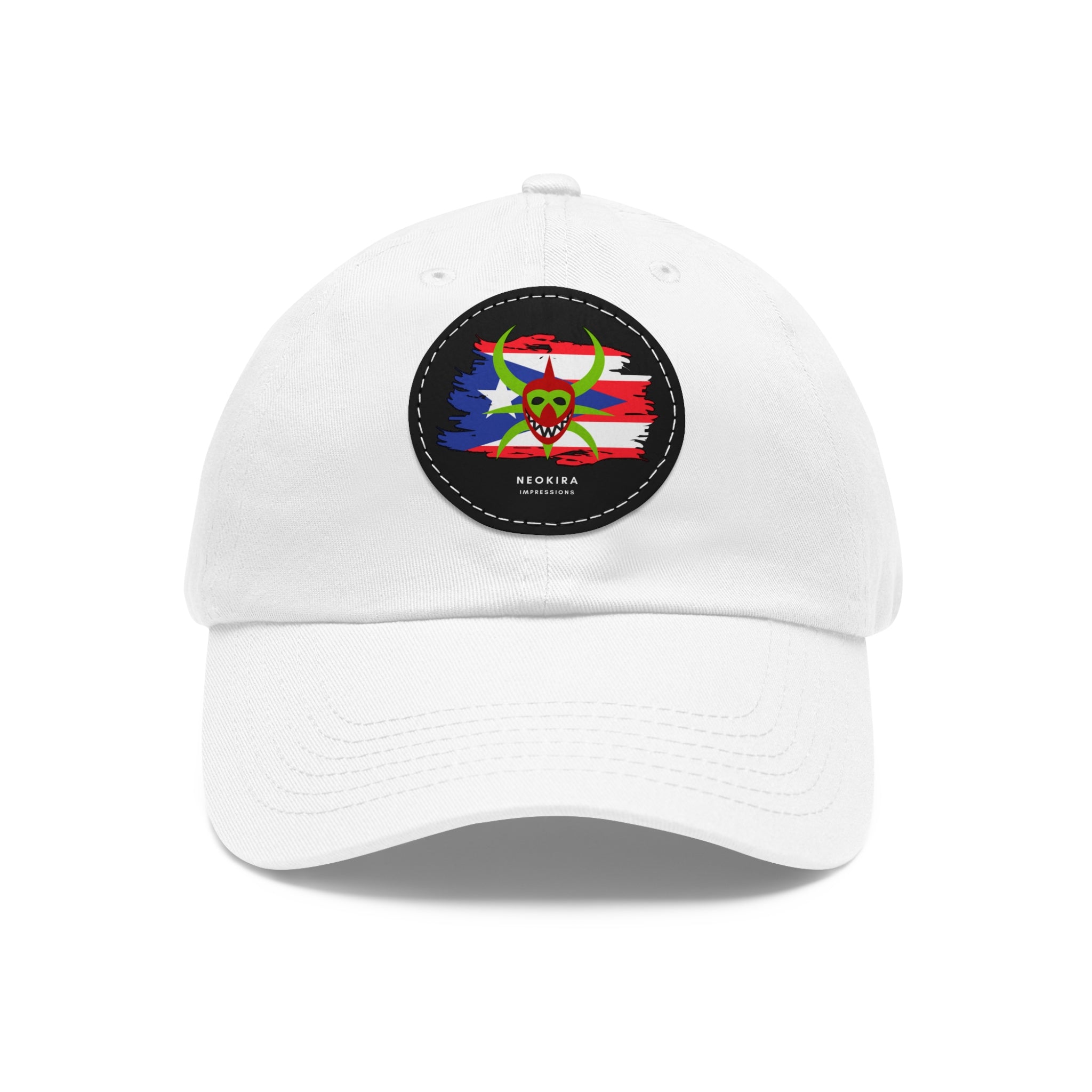 VEJIGANTE Dad Hat with Leather Patch (Round) Caps Printify White / Black patch Circle One size