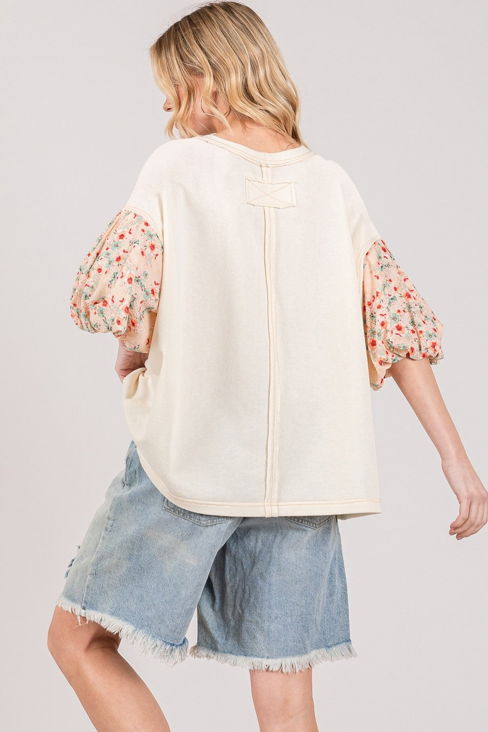 SAGE + FIG Round Neck Bubble Sleeve Oversize Top Top Trendsi   